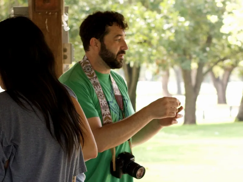 Mike, who guides Stampede hunts, with his camera under the pavilion during WooTown Scavengers.